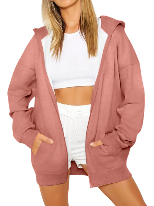 Women Full Zip Up Hoodies Long Sleeve Hooded Sweatshirts Pockets Jacket Coat