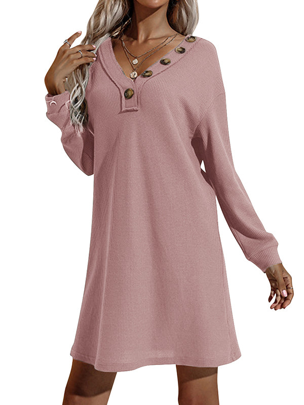 Women Casual V Neck Knit Sweater Dresses Long Sleeve Loose Fit Pullover Jumper Sweaters