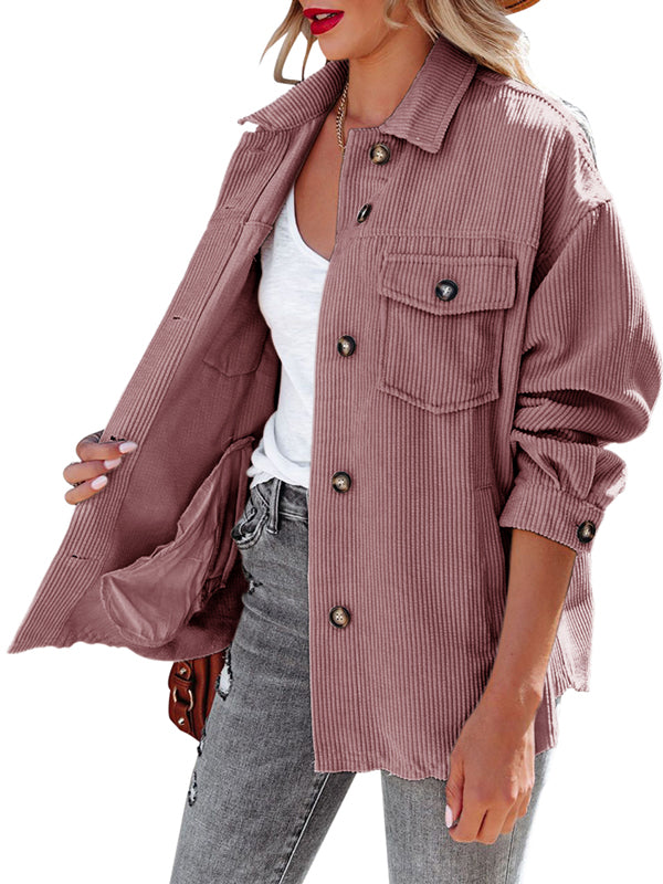 Women Corduroy Button Down Shirts Casual Long Sleeve Oversized Jacket
