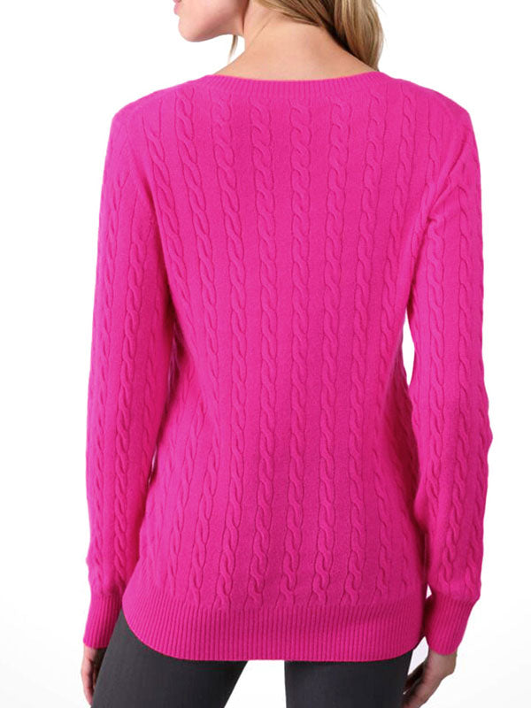 Women Crewneck Long Sleeve Sweaters Slim Cable Knit Pullover Sweater
