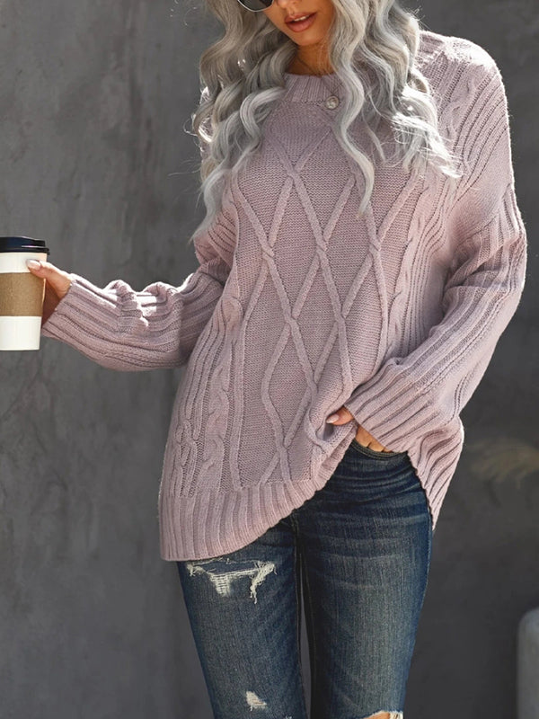 Women Crewneck Long Sleeve Sweaters Loose Cable Knit Pullover Sweater