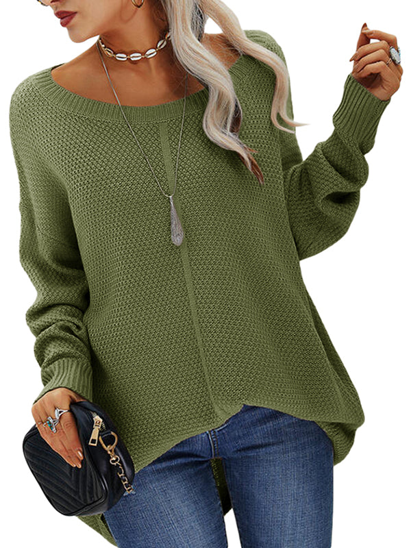 Womens Knit Pullover Sweater Crewneck Solid Color Long Sleeve Blouse Tops
