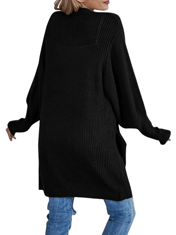 Women Spring Waffle Knit Batwing Long Sleeve Cardigan Loose Open Front Sweater Coat