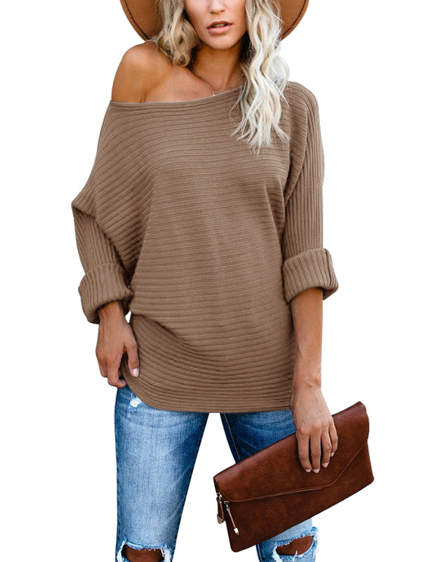 Women Off Shoulder Sweater Long Sleeve Loose Oversized Pullover Knit Jumper