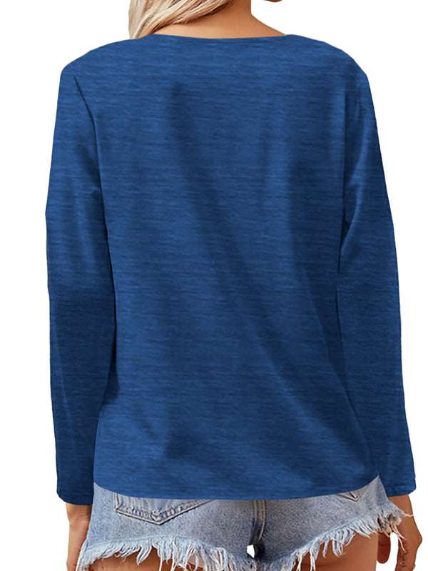 Women V Neck Long Sleeve Casual Shirts Pullover Sweatshirts Tops