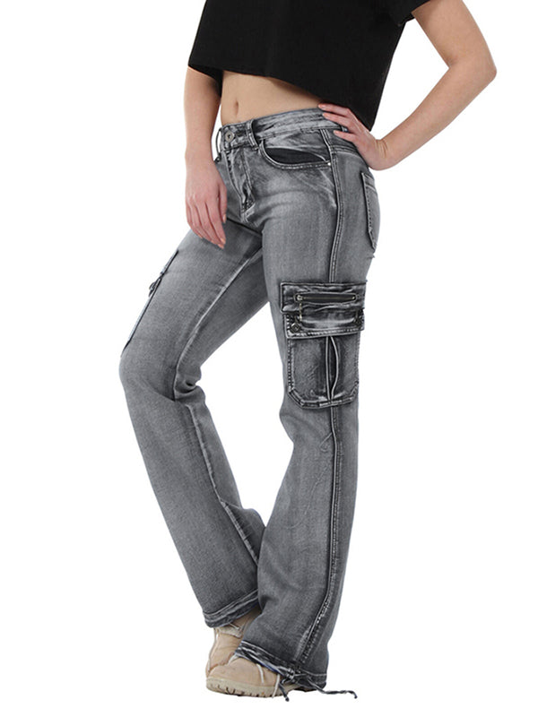 Women Retro Mid Waisted Bootcut Denim Pants Slim Boot Cut Jeans