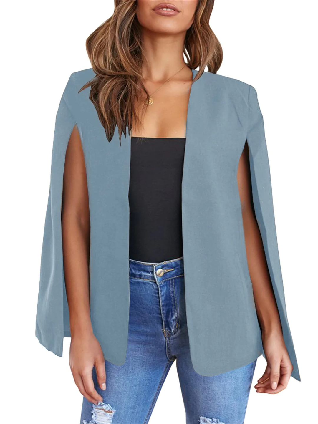 Women's Elegant Blazer Cape Open Front Split Sleeve Blazer Jacket Coat